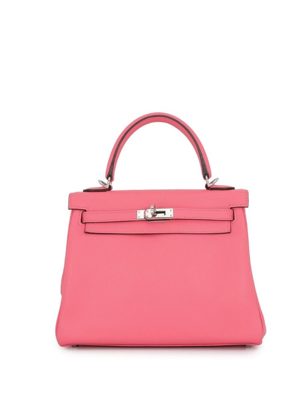 Hermes Handbag Kelly 25 Retourne Rose Azalea Silver Swift 2-Way Bag